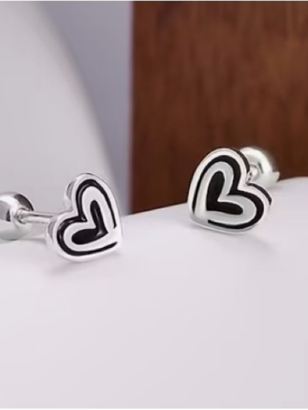 925 Sterling Silver Black Heart Stud Earrings - Women Jewelry